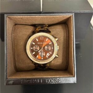 Nordstrom Michael Kors Brown Tortoiseshell and Gold Chronograph Watch